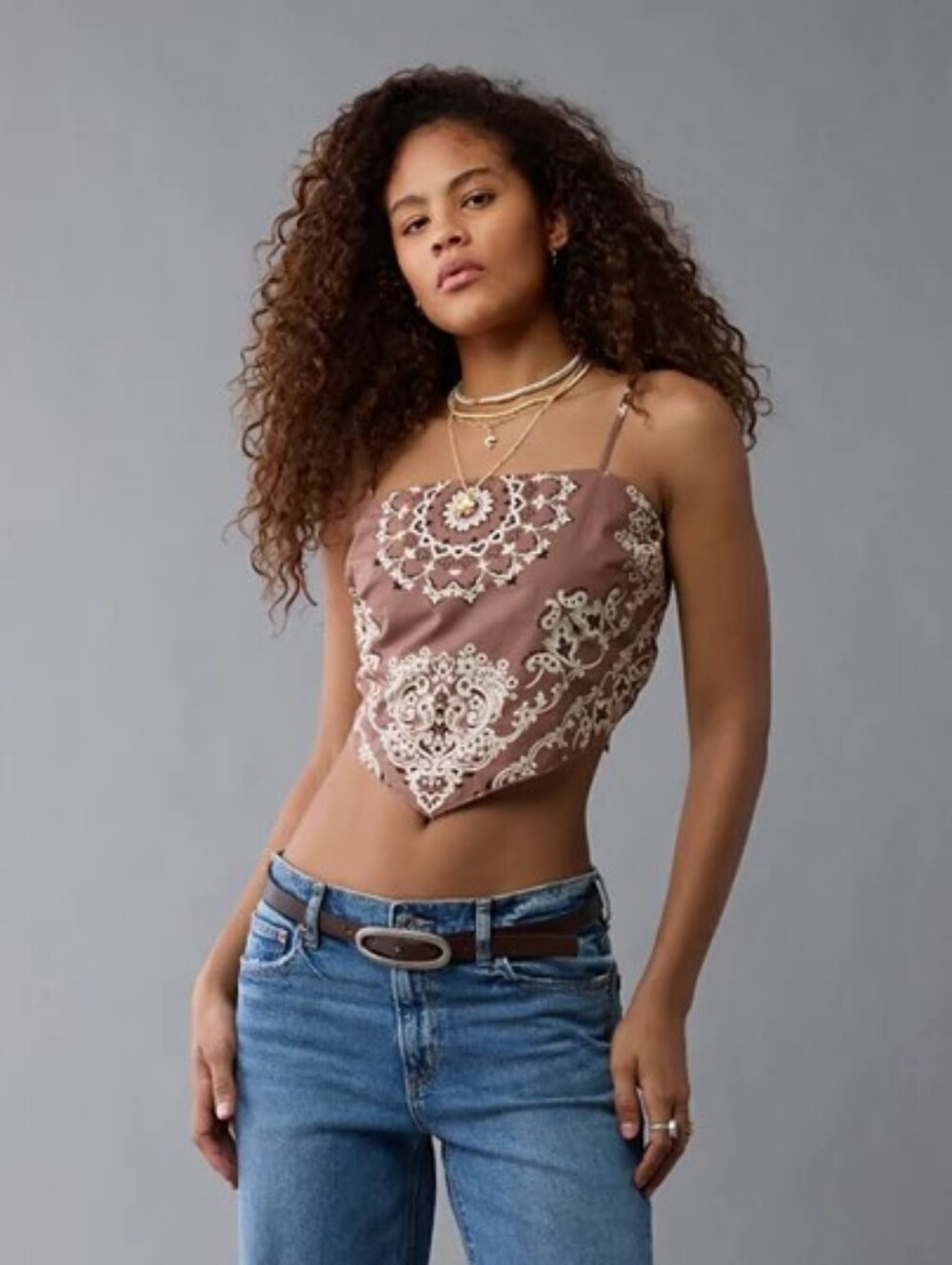 AE - Like New Brown Paisley Bandana Crop Top - XL
